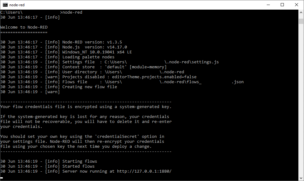 CMD Windows Node-RED Instalacion Terminal